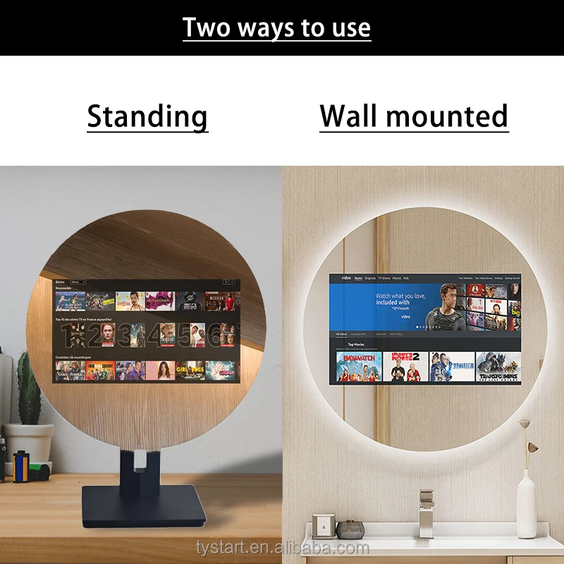 Customized round multiple application makeup mirror with popular android system smart magic TV mirror with bluetooth speaker