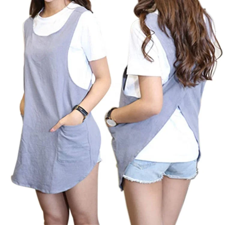 New Product Fashionable Linen Apron Japanese Style cooking custom size cross back aprons for women with 2-pocket