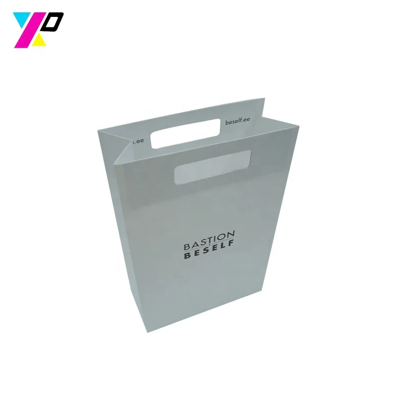 wholesale private customised logo biodegradable gift shopping die cut  handle paper bag for take away food