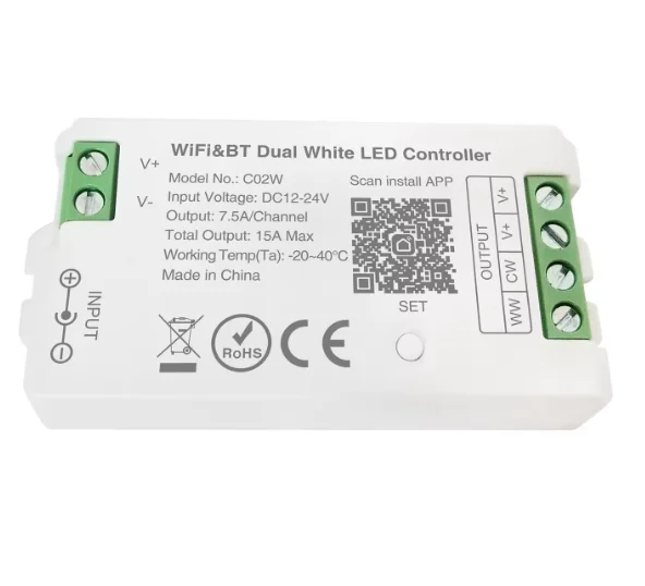 Конкурентоспособная производительность DC12V 24V светодиодный контроллер WiFi RF контроль двойной белый цвет Диммер для светодиодной полосы Макс 15A