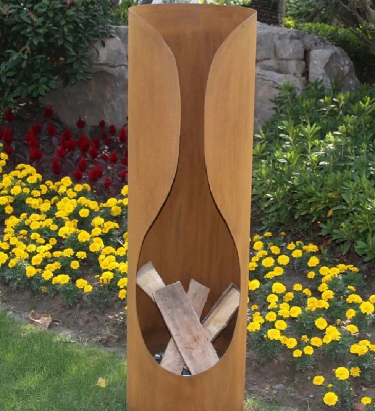 120cm High Outdoor Fireplace Corten Steel Round Fire Pit Chiminea