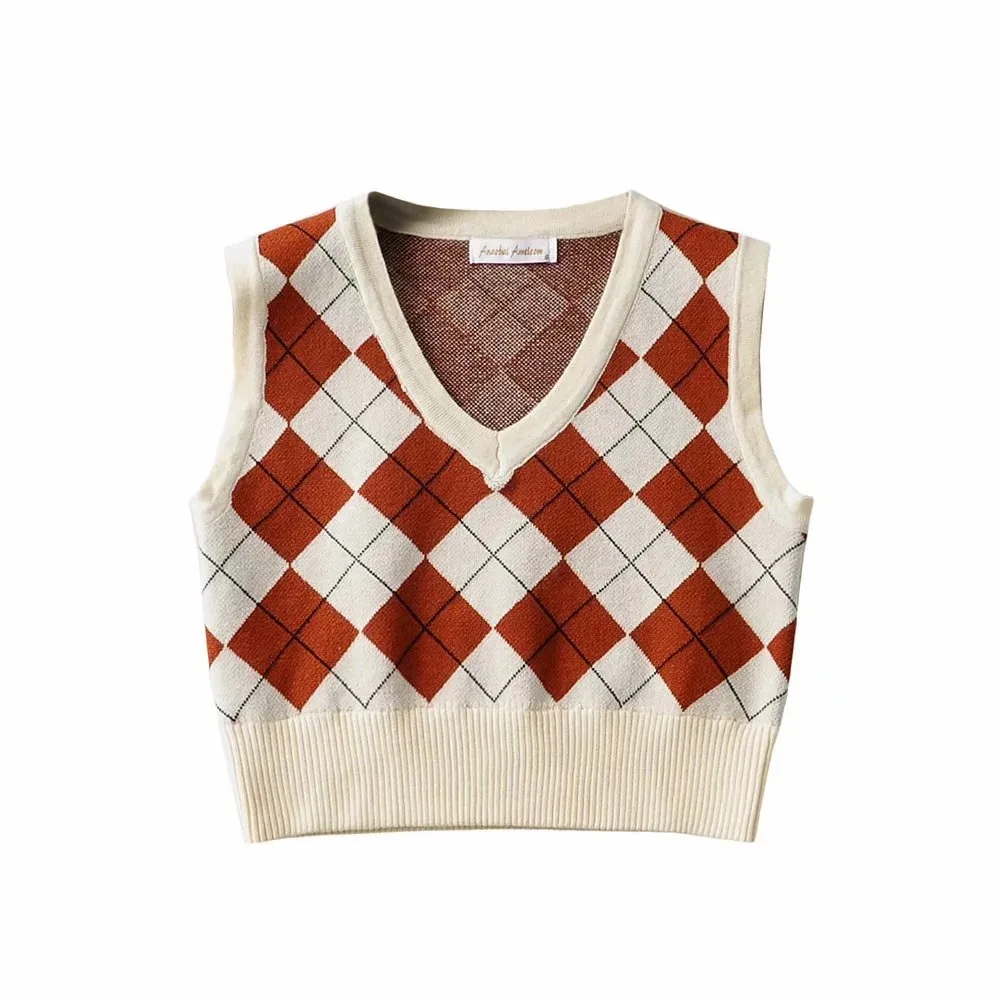 2021 fall Amazon new arrival INS sweater sets women Argyle pattern knitted tank top skirt sweater 2 pieces sets women clothing