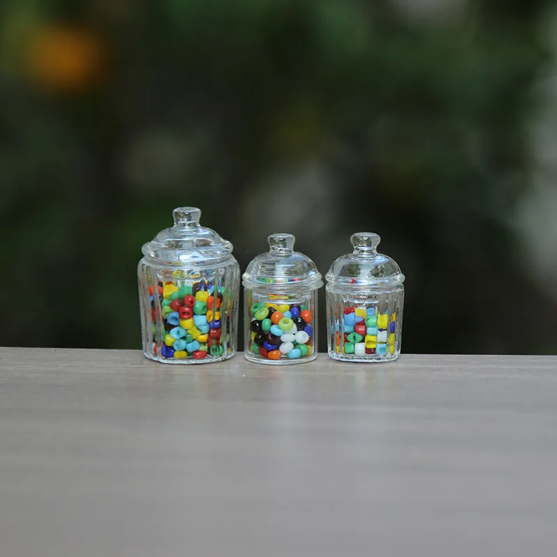 Miniature Kitchen Food Play Glass Candy Jar 1:12 Doll House Mini Glass Jar Model