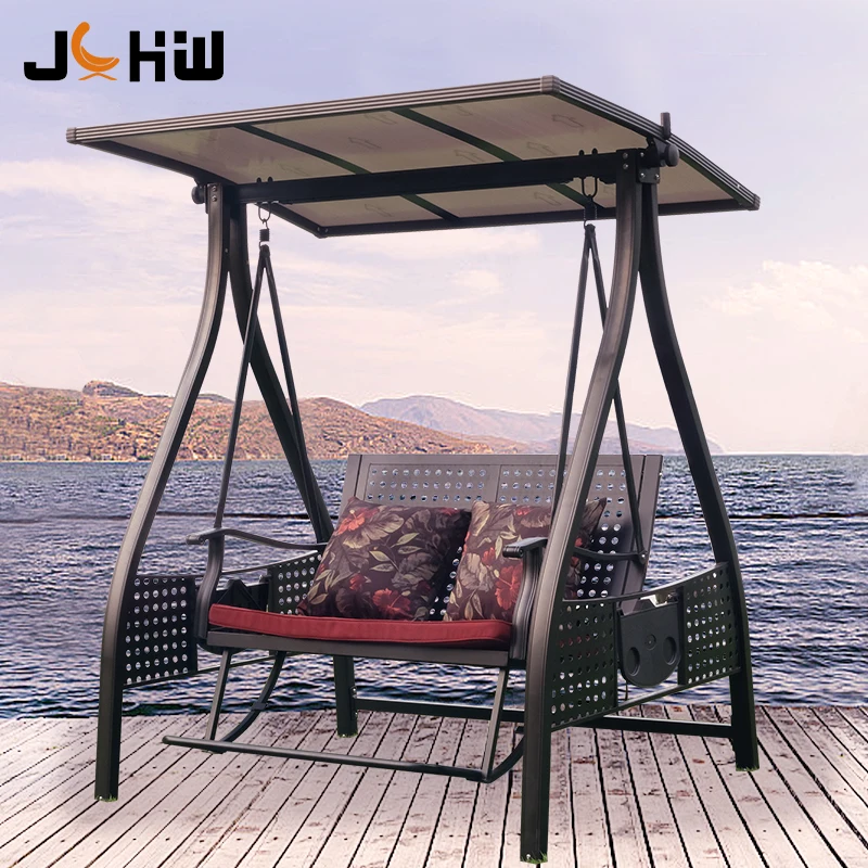 Hot Sale 3 Seats Garden Swing Set with Solar Energy Light Metal Balcony Canopy Patio Swing