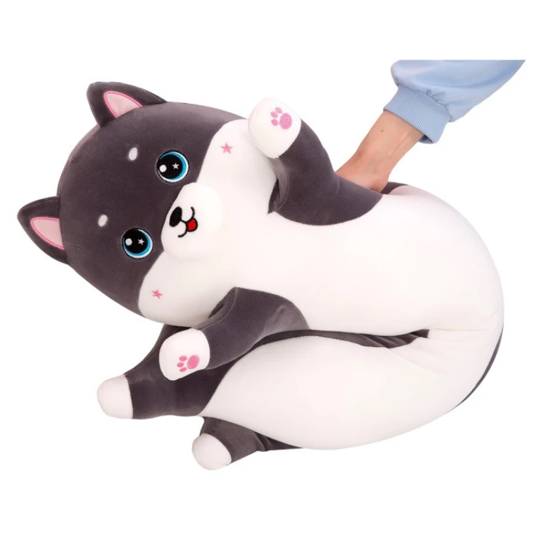 AIFEI TOY New Er Ha Pet Husky Throw Pillow Cute Long Plush Throw Pillow Puppy Doll Stuffed Toy for Gifts for children