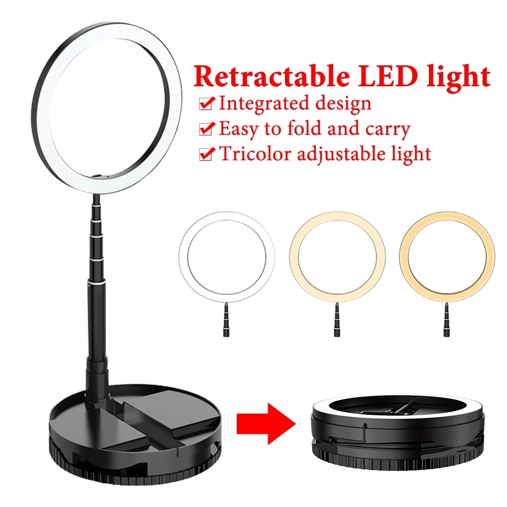 
New Arrivals 10 inch portable Retractable LED Ring Light for Makeup Photography Video Light 