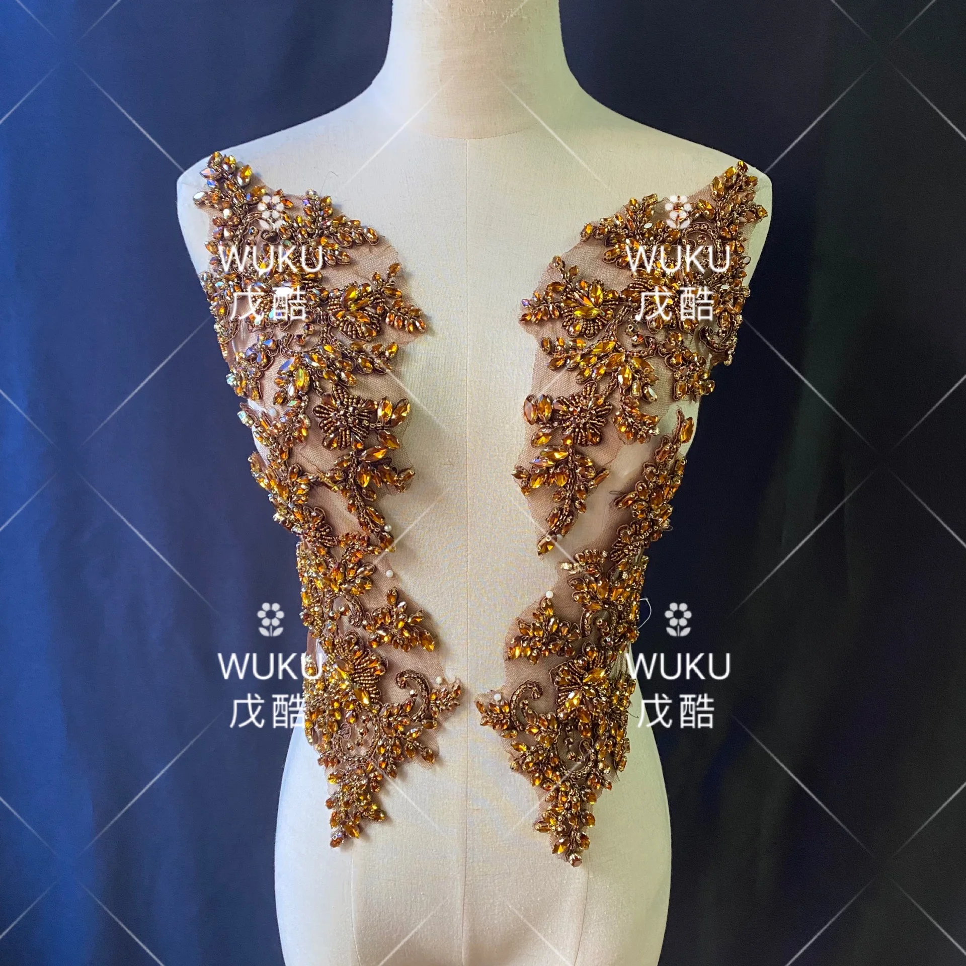 wuku  haute couture lace sew on patch applique 2022 in coffee brown