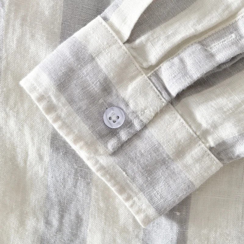 Custom oversized down button full sleeve long vertical striped linen mens shirt 2022