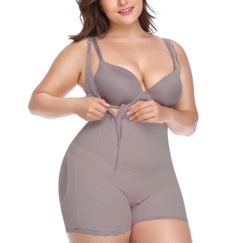Dropshipping 2021 Bodysuit Zipper Fajas Women Nude Seamless High Waist Abdominal Control Shapewear Butt Lifter plus size shapers