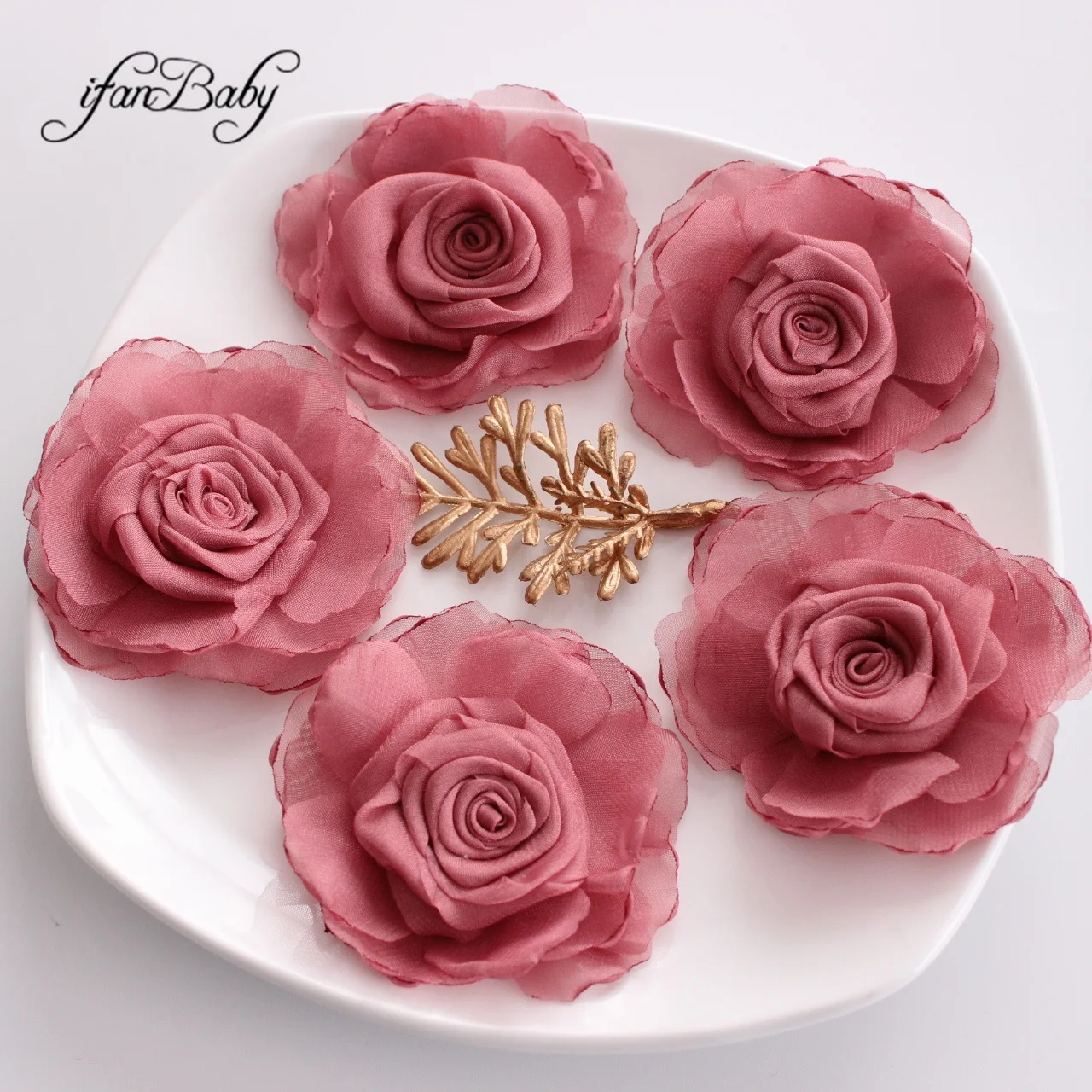 Unfinished Rolled Rose Burned Fabric Floral For Hair Accessories Girl Women Singed Hair Flowers