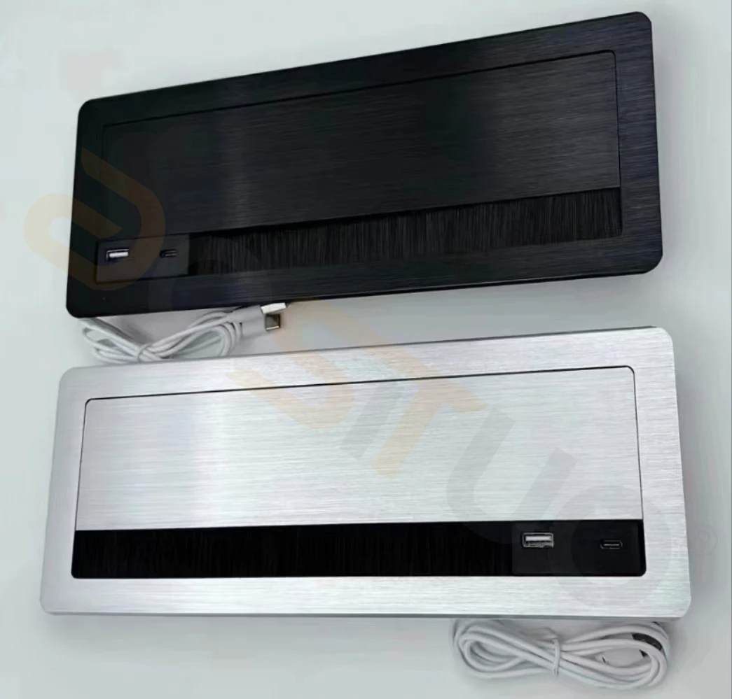 New Release aluminum office hardware cable management soft closing wire grommet organizer with USB port for computer tabletop