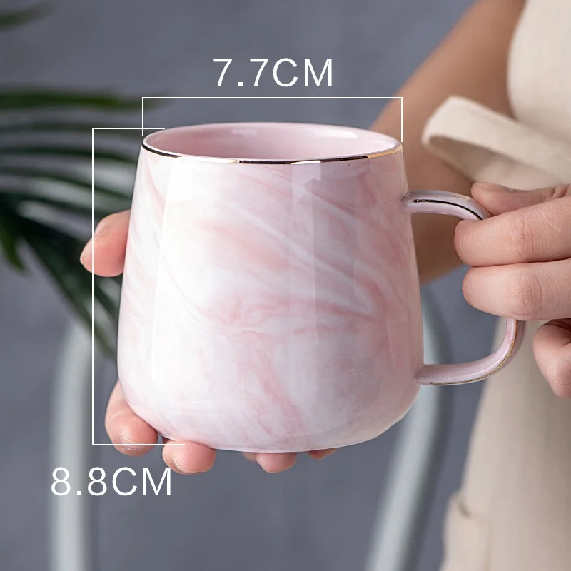 European style blank water milk tea cup simple custom marble elegant pink gray coffee mug wholesale with gold rim