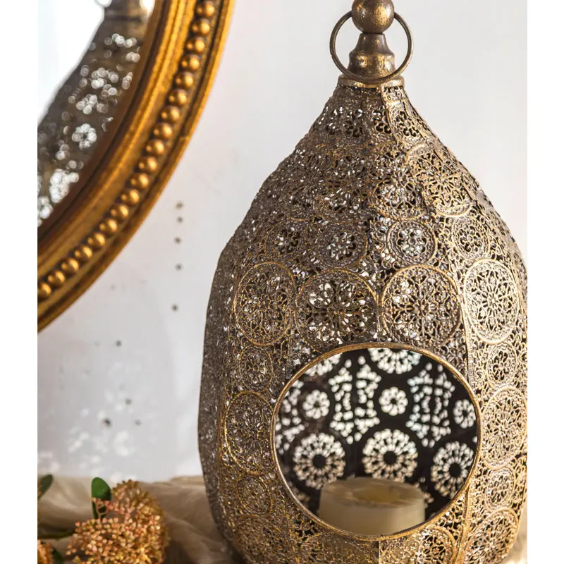Bohemian Style Lantern Design Metal Candle Jar Table Candle Stand For Pillar Candle Holder For Home Decor