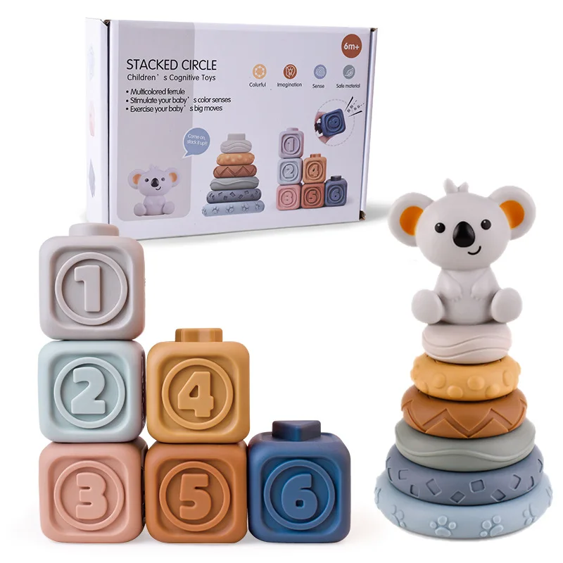 Baby Puzzle Block Cognitive Embossed Cubes Soft Block Stacking Fun Vinyl Silicone Baby Toy Plastic Educational Toys for Children