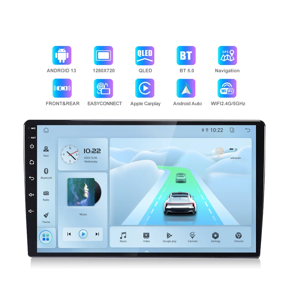 Voyeego Universal 9/10 inch 1/2din Android13 Car Multimedia Radio Touch Screen Audio Auto Stereo Navigation & GPS Car DVD Player