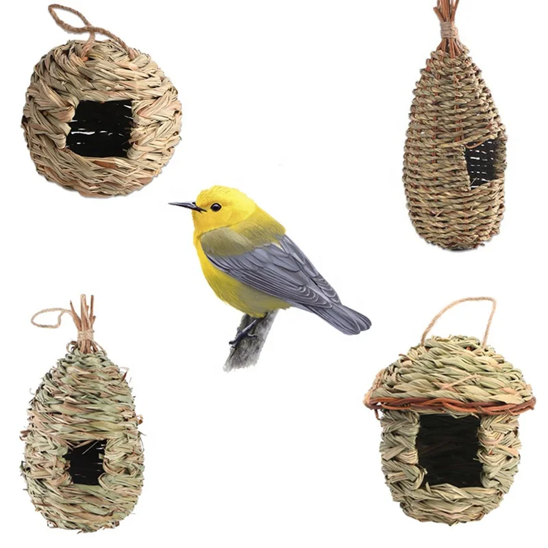Hummingbird Nesting House Bird Hand Woven Outside Nest Hanging Roosting Pocket Birdhouses Grass Hut