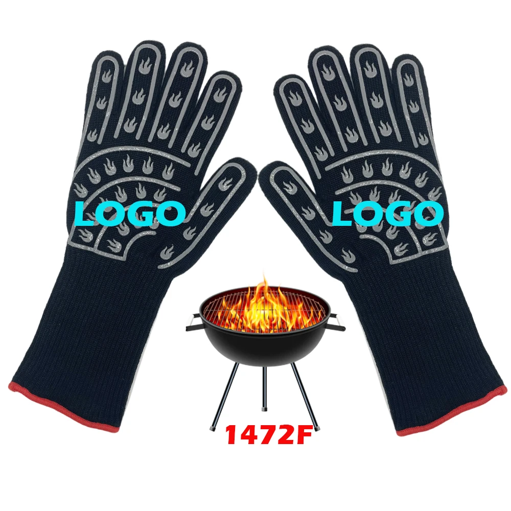 Custom Durable Silicone Grilling Gloves Heat Resistant Gloves BBQ Kitchen Tool with Flexible Five Fingers Design
