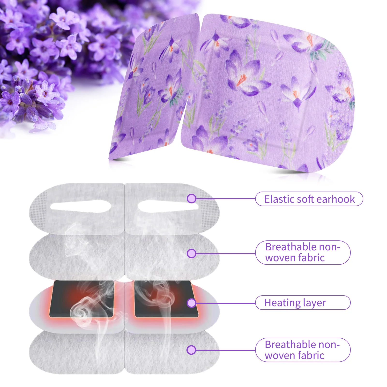 Hot Sale Self Heated Warm Eye Mask Lavender Sleep Steam Eye Masks for Dry Eyes Dark Circles and Puffiness