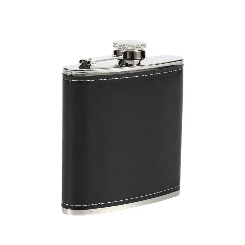 8 oz Black Stainless Steel Leather  Flask Leak-proof Customize Hip Flask for Ancient Age Smirnoff Chopin