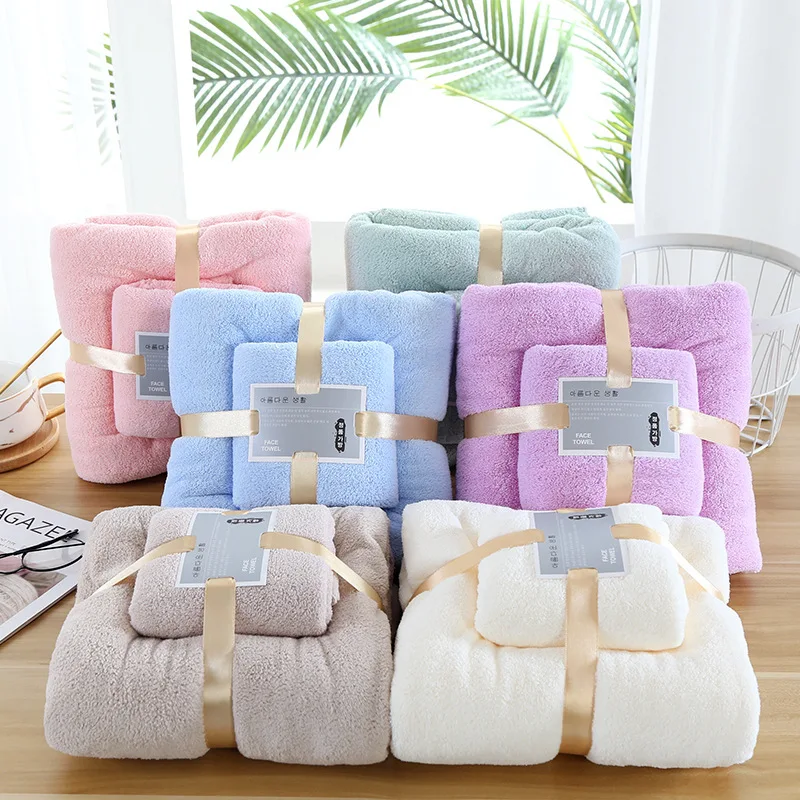 wholesale microfiber  green blanket  coral fleece  large fabric bathroom bath towel set custom logo  travel thick 2 pcs gift