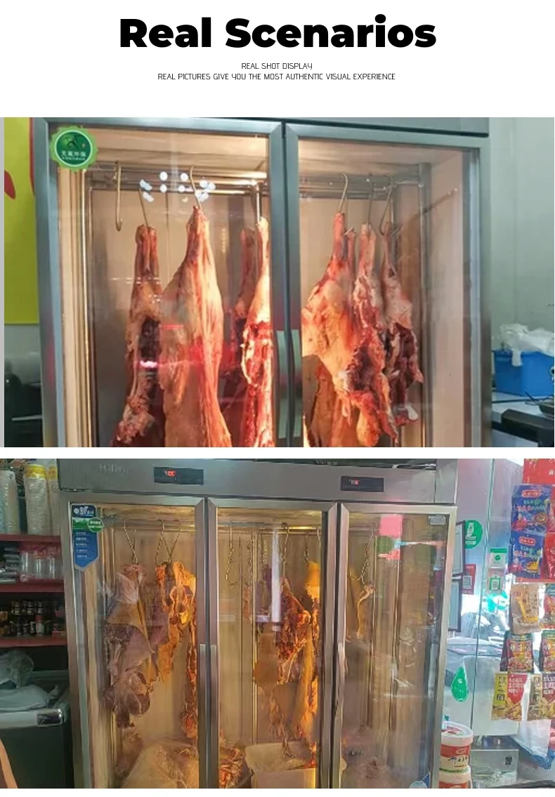 9- Supermarket Shelves Meat Display Refrigerator for Butcher Shops Hanging Meat Storage Unit