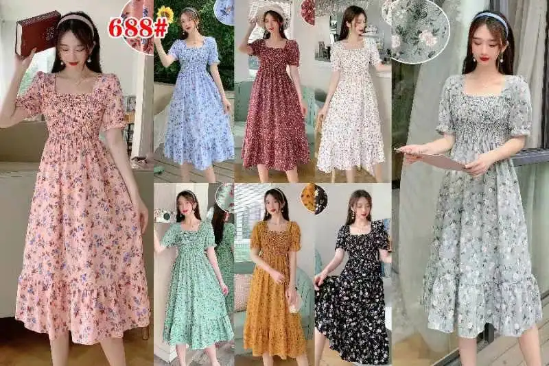 Free shipping asian lady popular design Korea fashion floral printed women dresses OC453