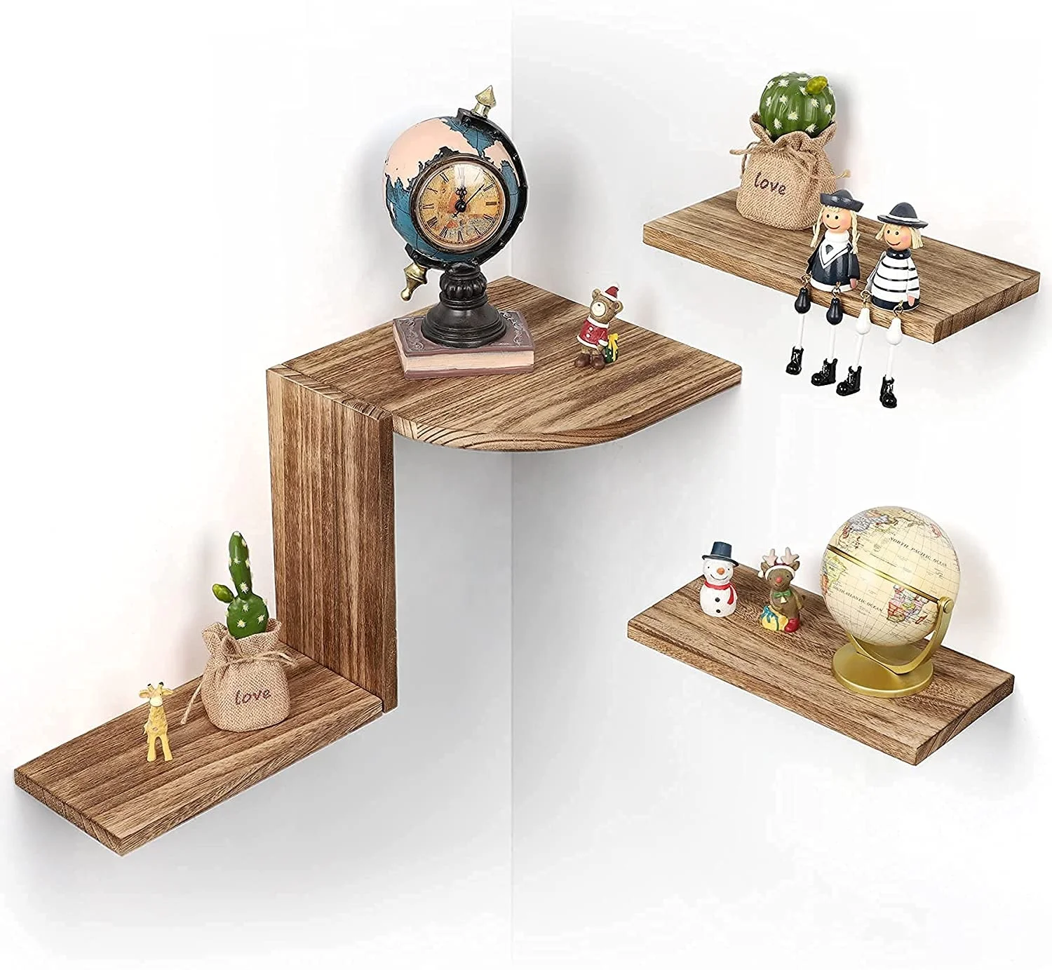 Corner Wall Shelves Rustic Wood Shelf Wall Mounted Corner Floating Shelves Decor for Bedroom Living Room Bathroom Kitchen Office