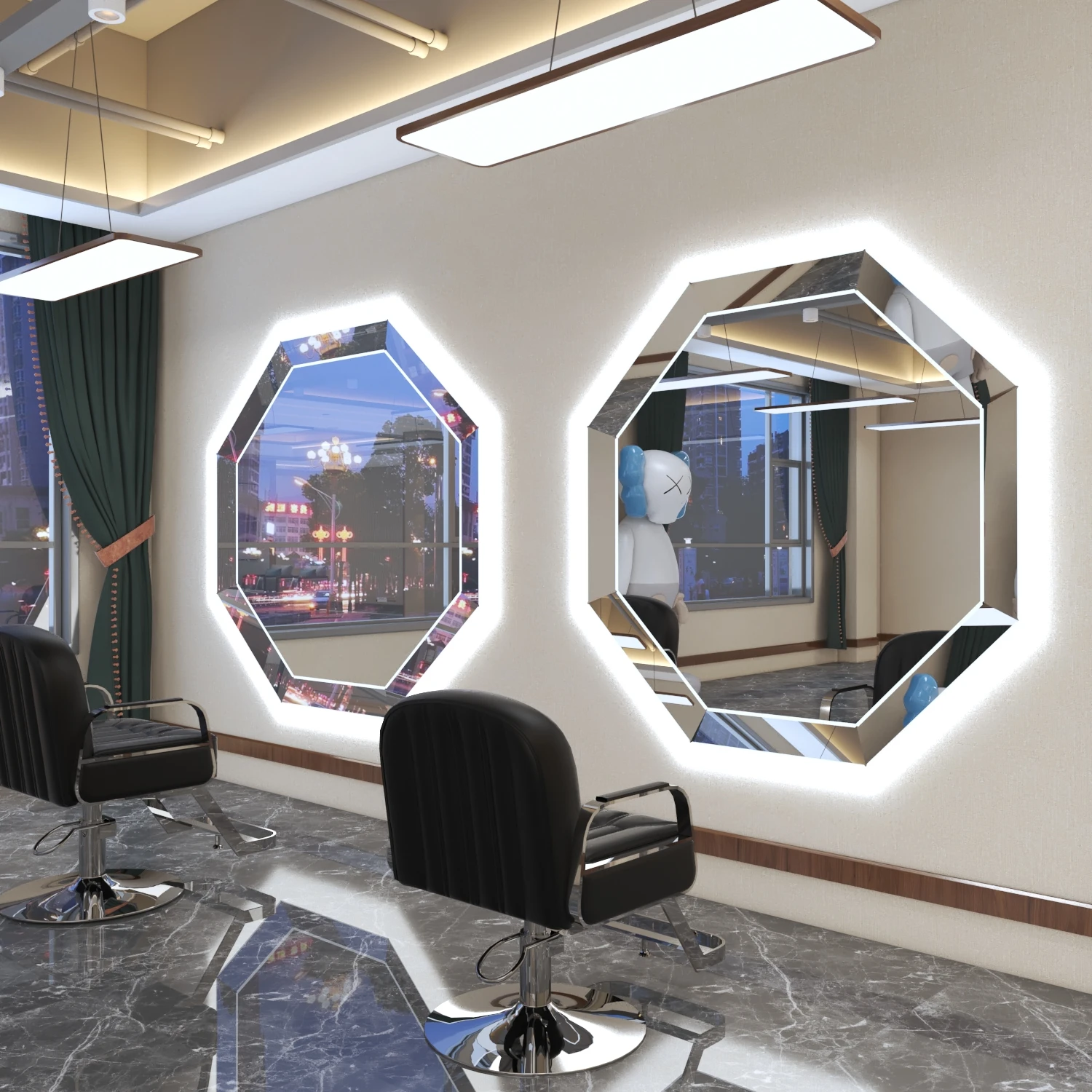 Salon Beauty Styling Station Hair Salon Mirrors Led Gold Silver Frame Wall Mounted Barber Mirror