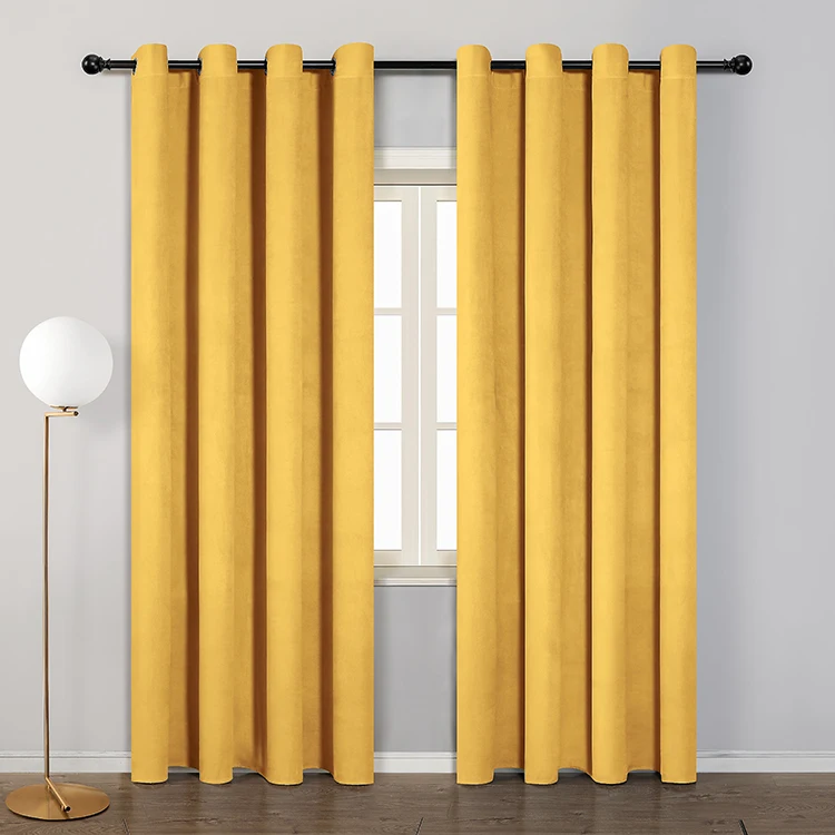 golden yellow living room window  modern blackout curtains ready made (1600369278556)