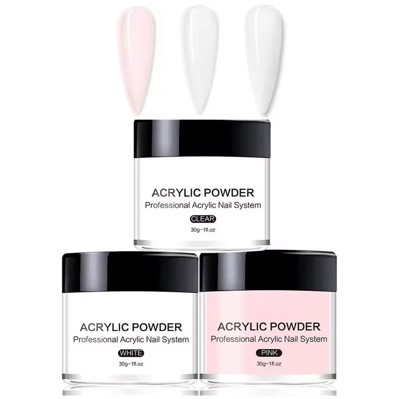 Professional Acrylic Powder Pink/White/Clear Nude Extension Crystal Powder DIY 3IN1 Manicure Polymer Builder Powder