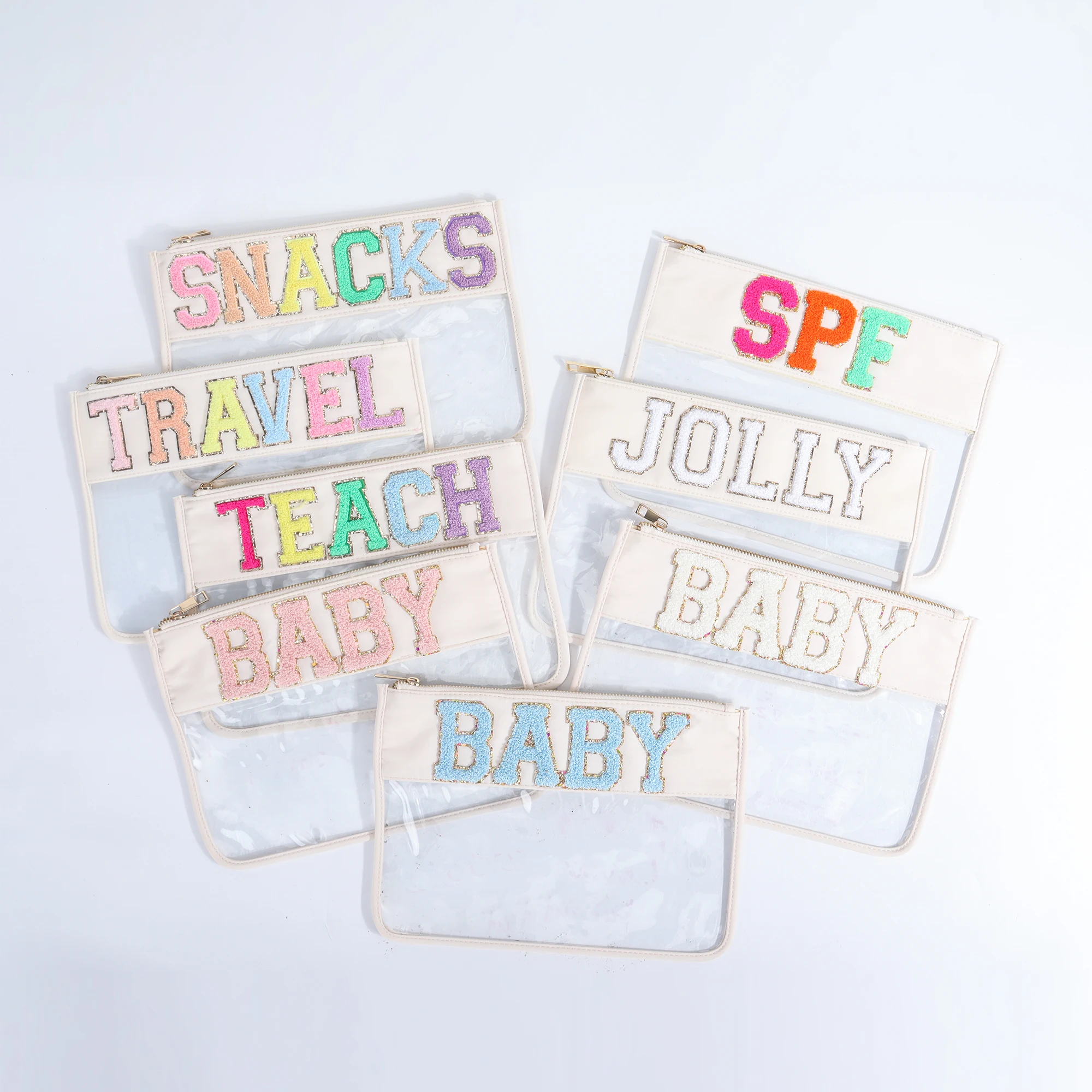 Keymay New Style Arrivals Factory Direct Sale Beauty Bulk Travel  DIY Sticker Pouch Pvc Bag Clear Cosmetic Bag