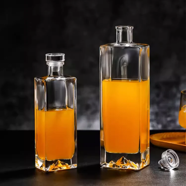 Wholesale custom 100ml 200ml 500ml 1000ml square wine vodka whiskey liquor glass brandy bottle with caps