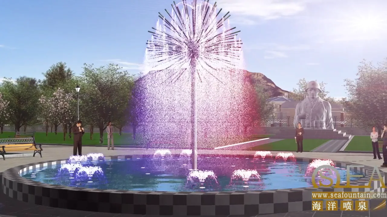 colorful style dandelion fountain with led waterproof lights