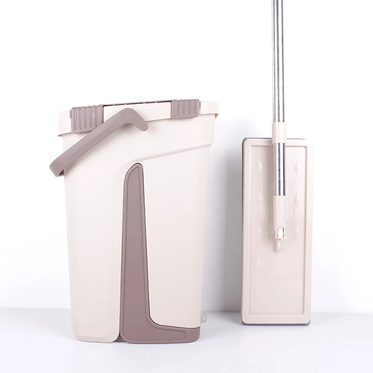 Hand Free Washing Floor Cleaning Mop Bucket Set With Microfiber Mop Pads Flat Squeeze Mop and Bucket With Wringer Set