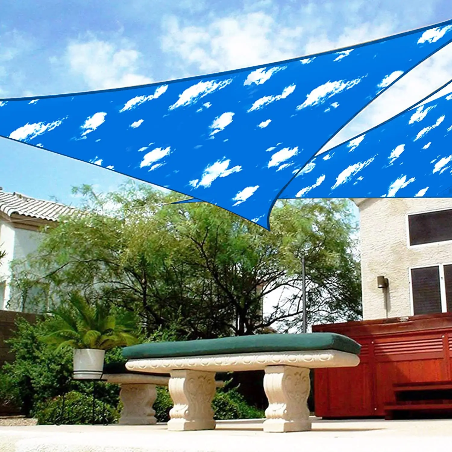 Patio Deck Backyard Printed Pattern Shade Cloth Canopy Waterproof Shade Cover Awning Sunshine Block Triangle Sun Shade Sail