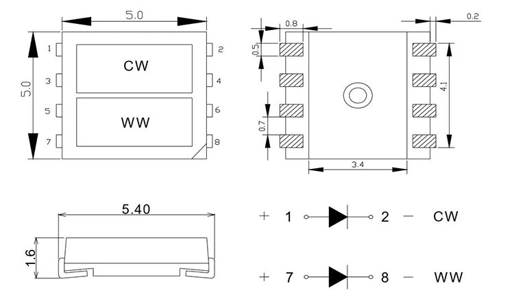 Two Color Temperature Top Led Bi-color Led 5w Plcc 5050 Smd Led Dual Wavelength Double Chip Warm+cool White