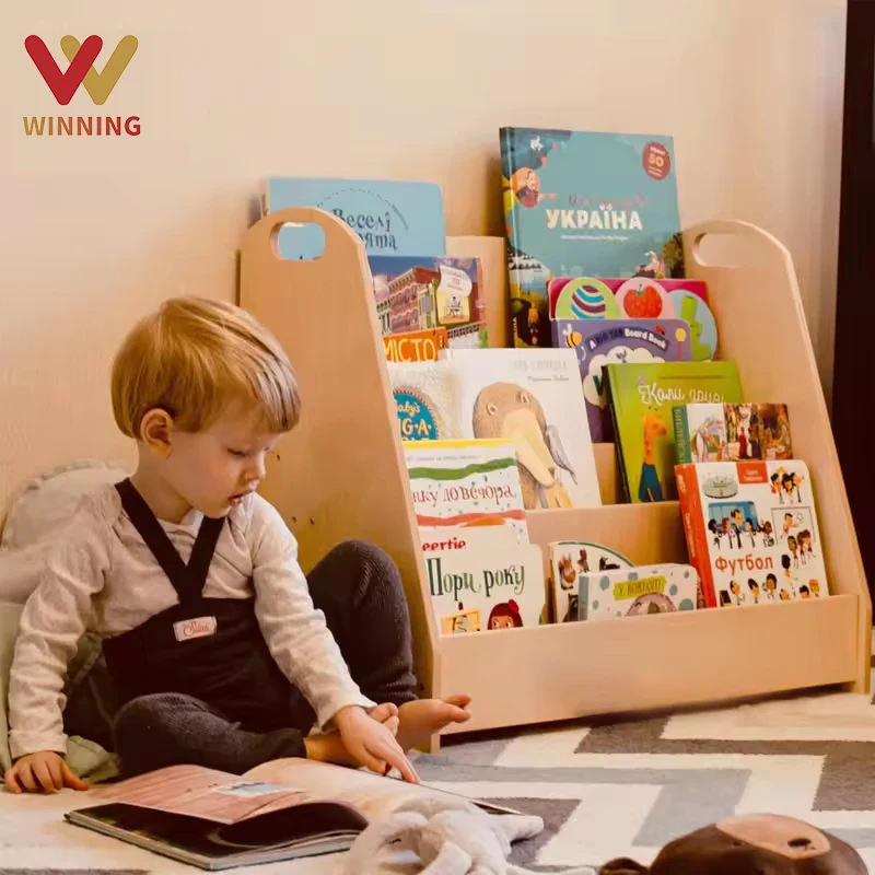 Winning Montessori Bookshelf 4 Shelves Kids Single-Sided Bookshelf Birch Plywood Wooden Library Bookcase Kids Book Magazine Rack