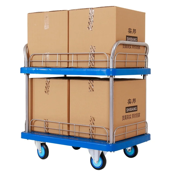 Movable With Pulleys Silent Wheel With Guardrail Warehouse Trolley