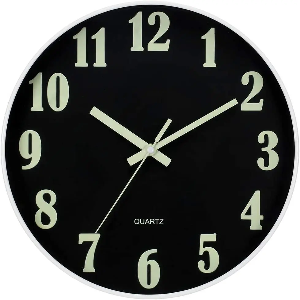 12 inch Modern plastic luminous Wall Clock Fluorescence Silent Custom Quartz Clock Battery Powered Decorative Wall Clock for Off