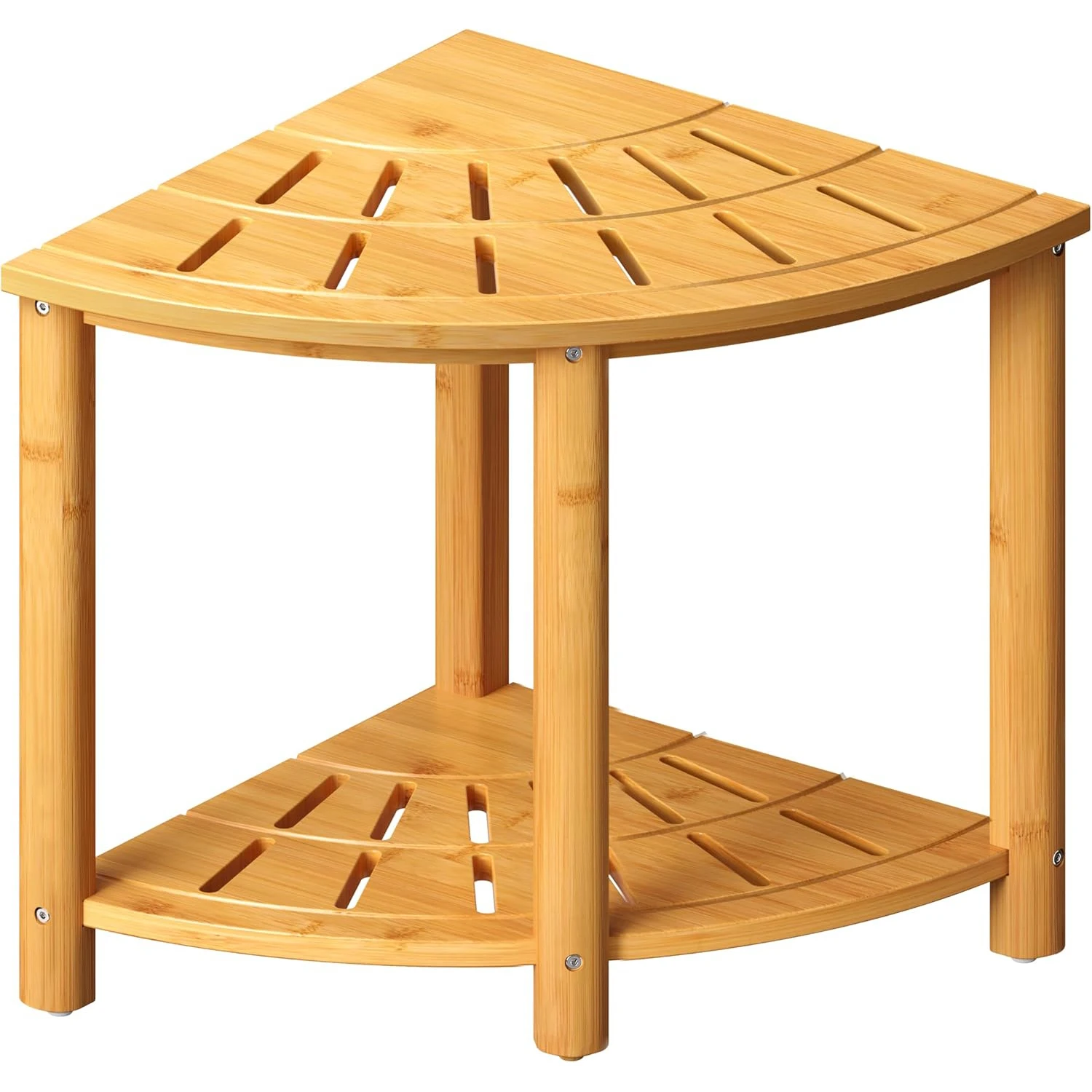 Super Waterproof Bamboo Corner Shower Bench Steat with Storage Shelf for Shaving Legs for Elderly and Disabled