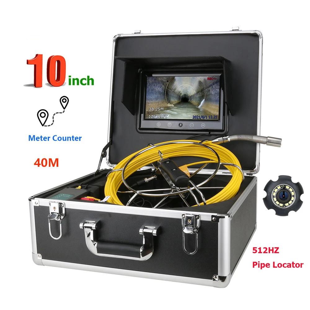 10 inch monitor 40M 512hz locator sonde camera pipe inspection Industrial Endoscope drain sewer Meter Counter camera 22mm