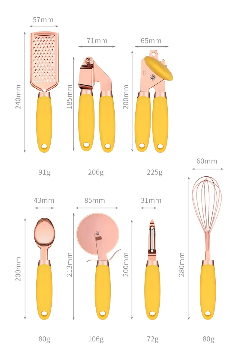 Kitchen Tools Set 7 Stainless steel can opener Pizza knife egg beater Melon grater Baking tools