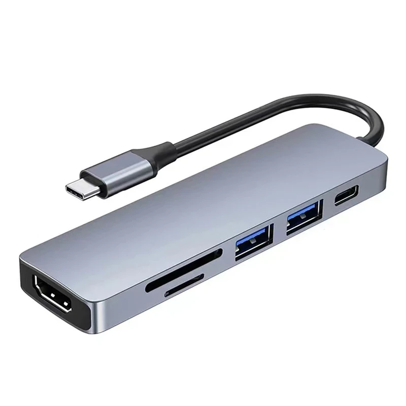 6 in1 USB Type C Hub Adapter with 4K Multiport  USB3.0 TF PD SD Card Reader All In Ofor For Macbook Pro And Windows Laptop