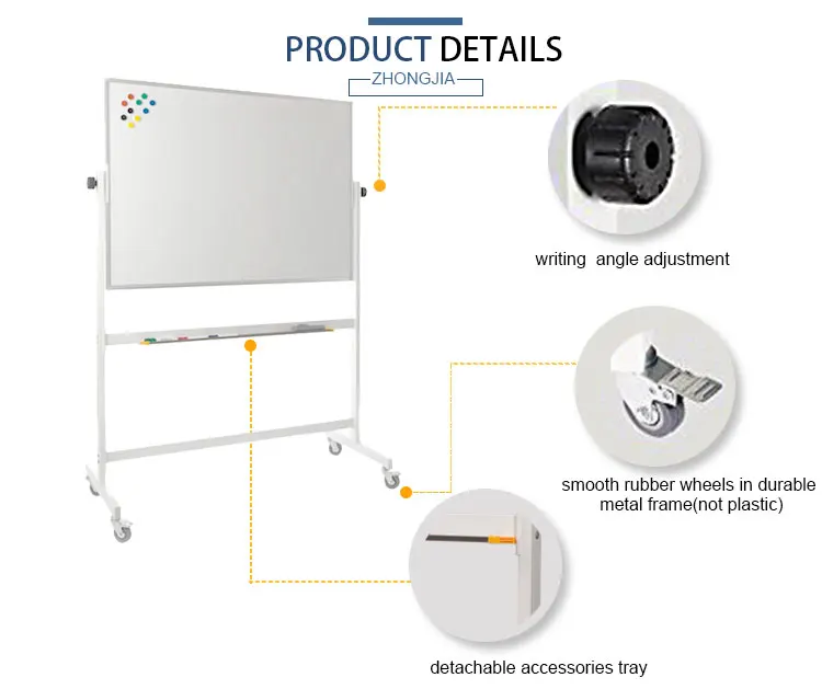 90*120CM Double sides magnetic mobile white board with wheels magnetic stand whiteboard sliding white board