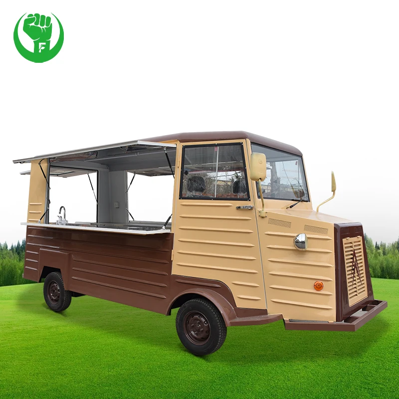 Street fast food enclosed french fry food truck german food truck green truck cafe