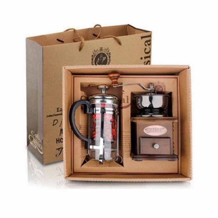 Лидер продаж, ручная кофемашина, деревянная кофемолка для кофейных зерен и кофеварка с французским прессом, посуда для кофе, подарочный набор для активного отдыха