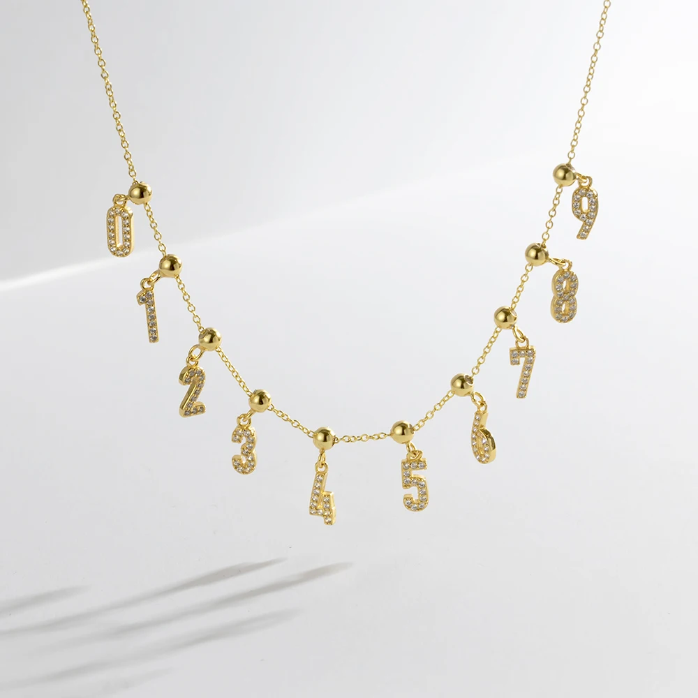 FUAMAY 18K Gold Plated Angel Number Diy Charms Pendants Necklace Number 0-9 Charm Diy Necklace With Zircon
