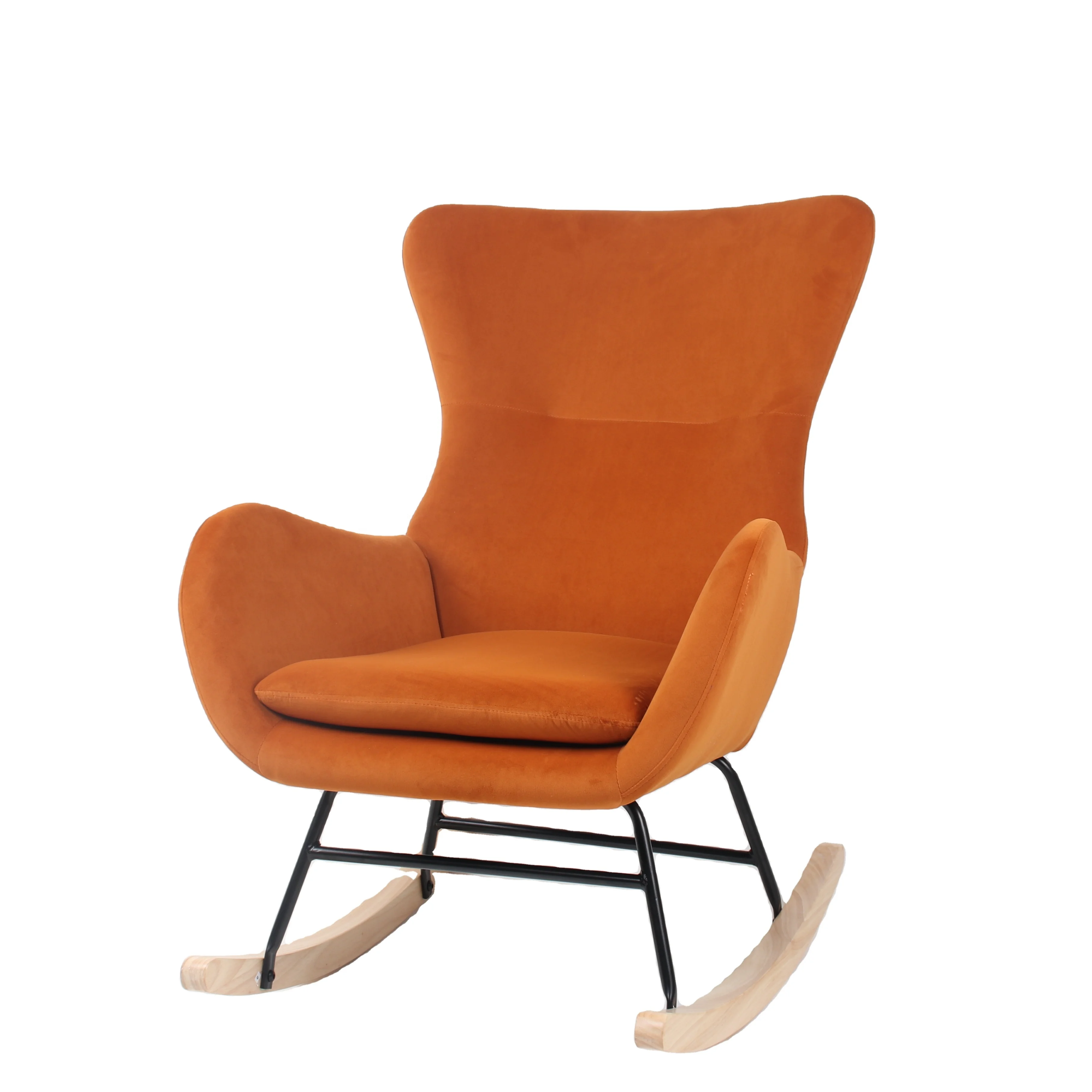 Soft Big Size Leisure Fabric Seat Living Room Relaxing Adult wooden leg Rocking Sofa Chair