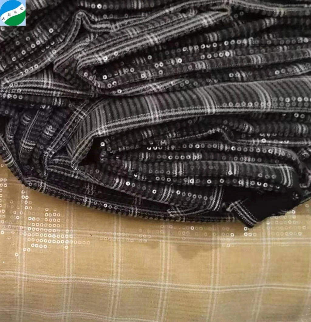 New style sequin embroidery fabric stock mixed ready fabric for china keqiao fabric