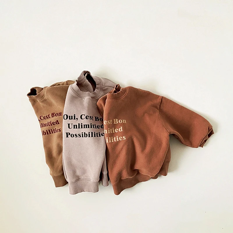 
2020 winter simple casual kids English alphabet pullover kids plus velvet baby sweatshirt 